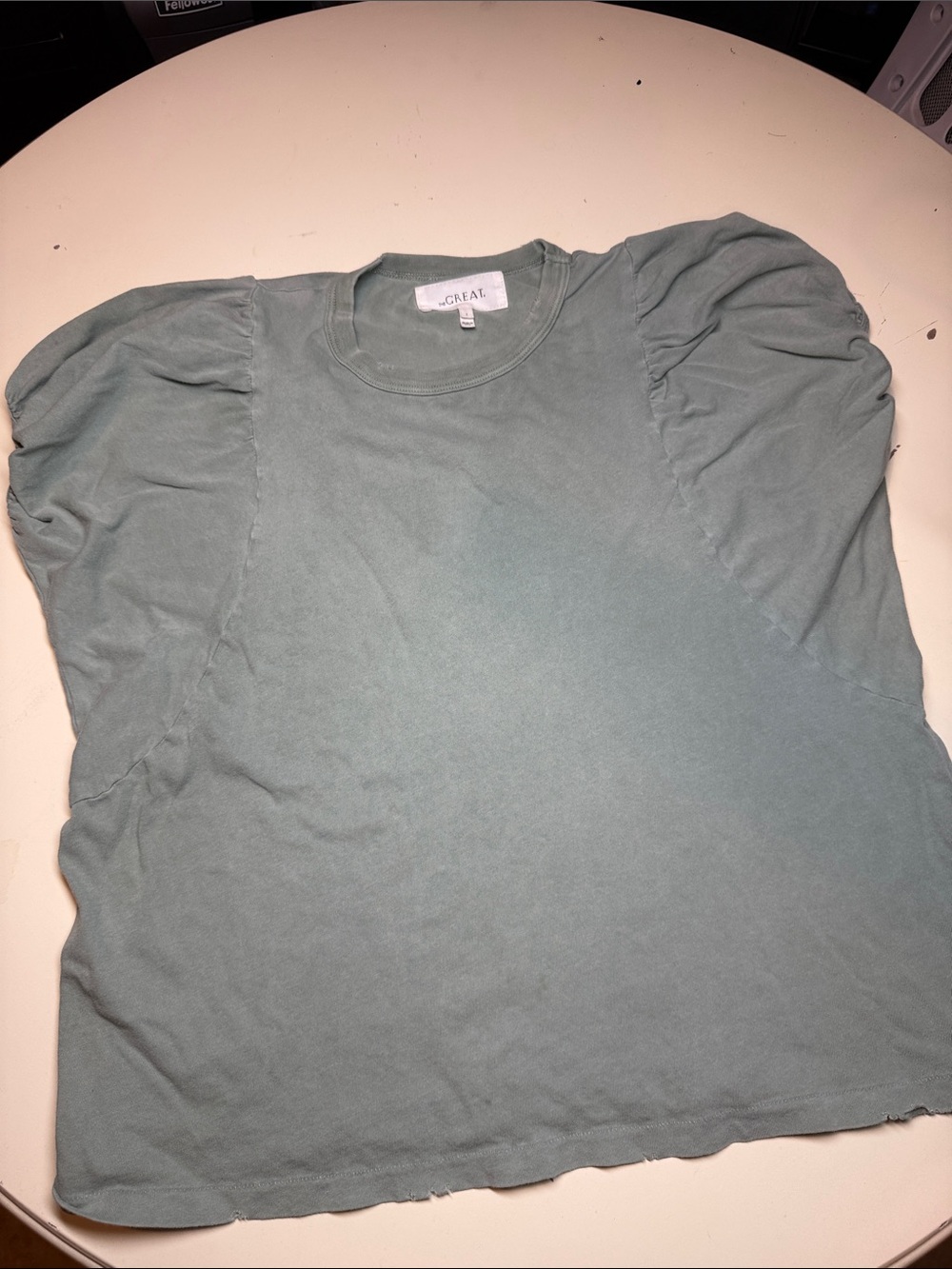 The Great.     UO UO/BDG Puff Sleeve Tee in Dusty Sage